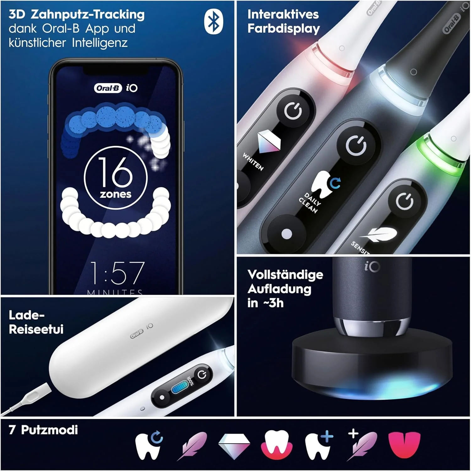 مسواک برقی مشکی Oral-B iO 9 مدل 4210201443889، دارای 3 سری، 1 جعبه مسافرتی شارژ، طراحی شده توسط براون، مشکی مسواک برقی مشکی Oral-B iO 9 مدل 4210201443889، دارای 3 سری، 1 جعبه مسافرتی شارژ، طراحی شده توسط براون، مشکی