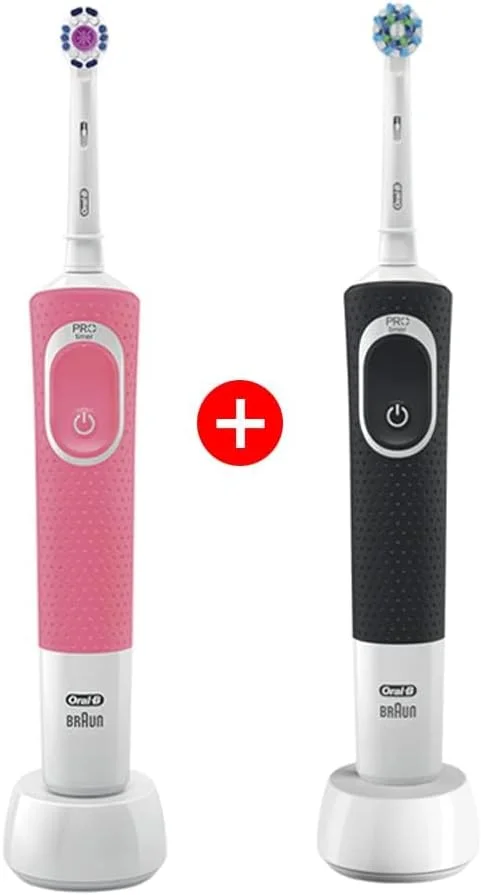 مسواک برقی شارژی اورال-بی Vitality D100 مشکی و صورتی بسته 1+1 رایگان، با دوشاخه 3 پین امارات متحده عربی مسواک برقی شارژی اورال-بی Vitality D100 مشکی و صورتی بسته 1+1 رایگان، با دوشاخه 3 پین امارات متحده عربی