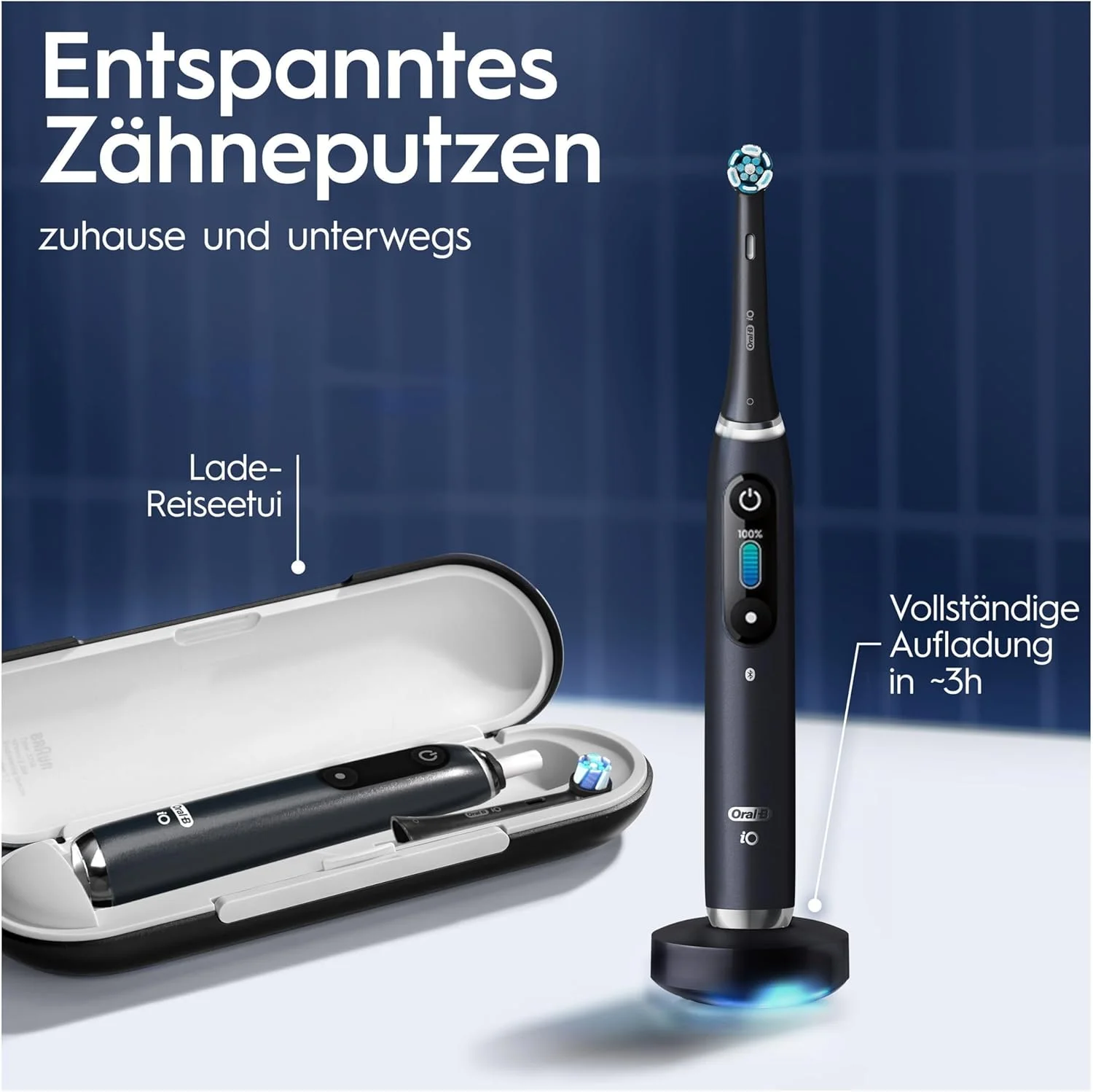 مسواک برقی مشکی Oral-B iO 9 مدل 4210201443889، دارای 3 سری، 1 جعبه مسافرتی شارژ، طراحی شده توسط براون، مشکی مسواک برقی مشکی Oral-B iO 9 مدل 4210201443889، دارای 3 سری، 1 جعبه مسافرتی شارژ، طراحی شده توسط براون، مشکی