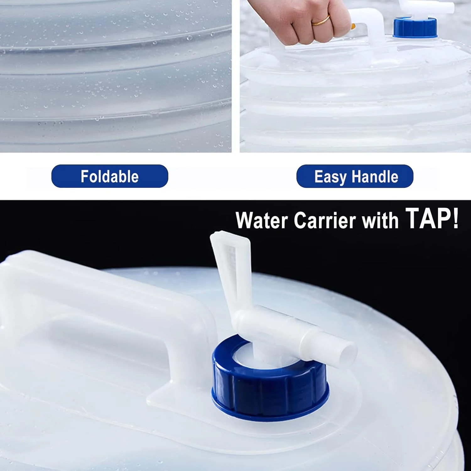 ظرف آب تاشو 5، 10 و 15 لیتری، سطل آب تاشو، حمل کننده آب، مخزن آب قابل حمل و بدون BPA، سطل و قمقمه ذخیره آب برای کاروان، کمپینگ، پیاده روی، مسافرت، باربیکیو و استفاده در فضای باز