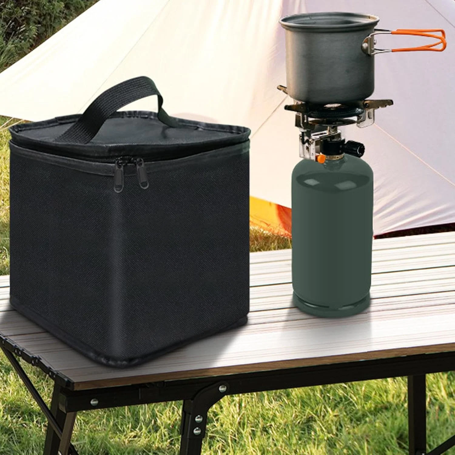 کیف نگهداری مخزن پروپان، دسته محکم برای نگهداری سیلندر پروپان | کیف حمل قابل حمل و سبک وزن برای کمپینگ، کوله گردی و فعالیت های فضای باز