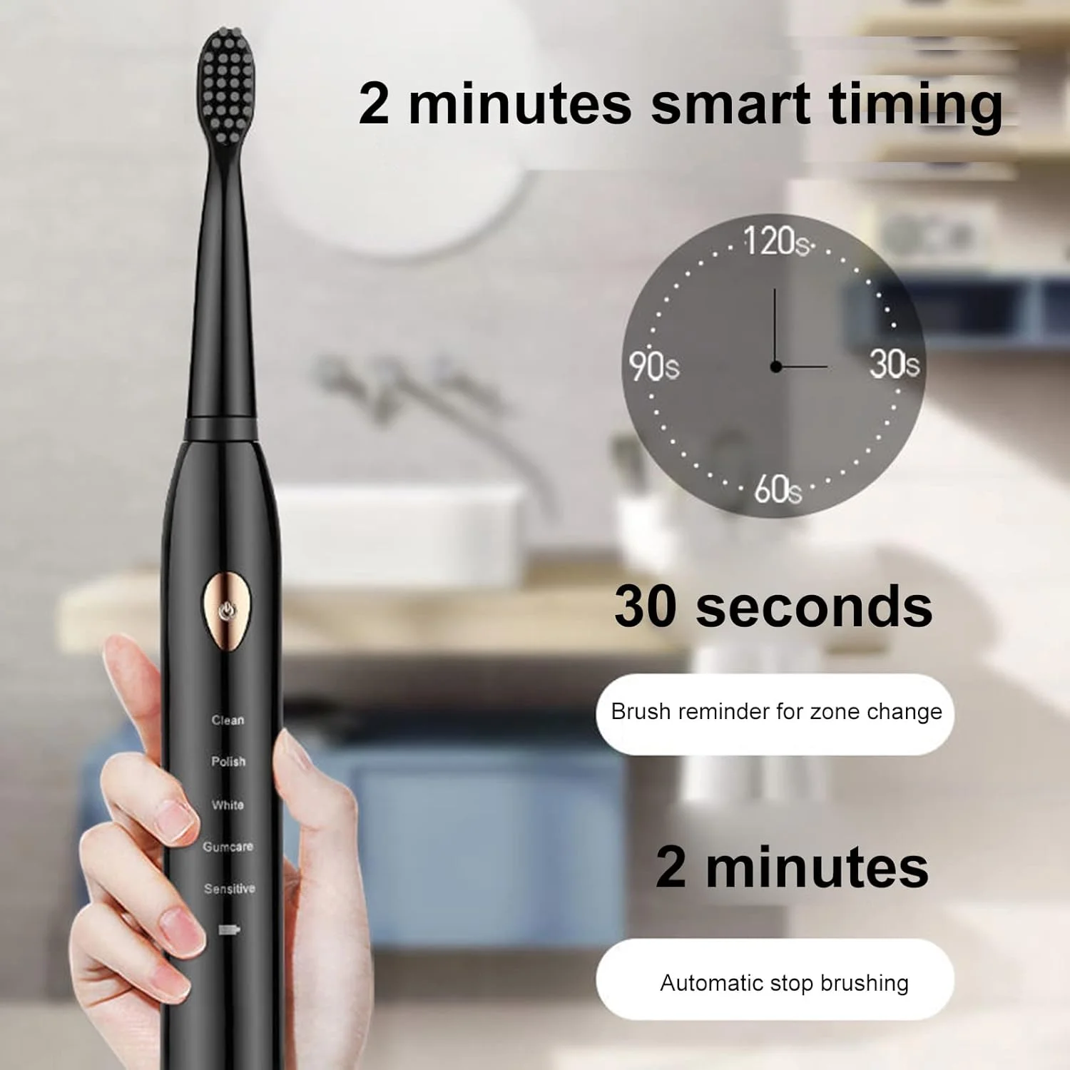 مسواک برقی جدید پپیسکی، ویبره 5 حالته، مسواک برقی USB، مسواک نرم خانگی بزرگسال، مشکی به همراه [4 سری مسواک]