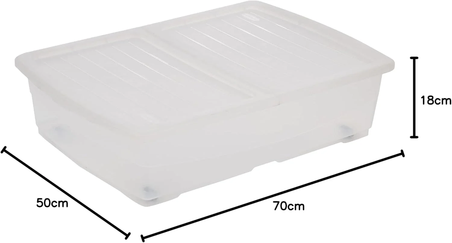 باکس نگهداری پلاستیکی شفاف کازموپلاست به همراه درب، مناسب زیر تخت، 45 لیتر