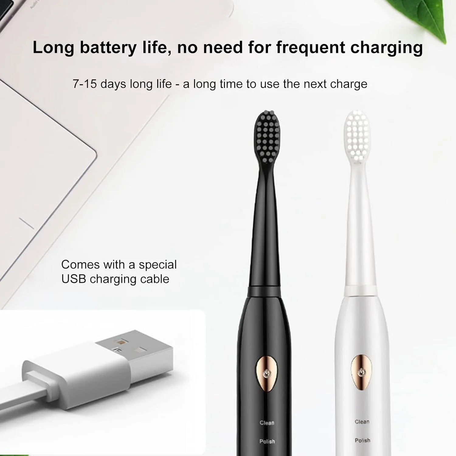 مسواک برقی جدید پپیسکی، ویبره 5 حالته، مسواک برقی USB، مسواک نرم خانگی بزرگسال، مشکی به همراه [4 سری مسواک]