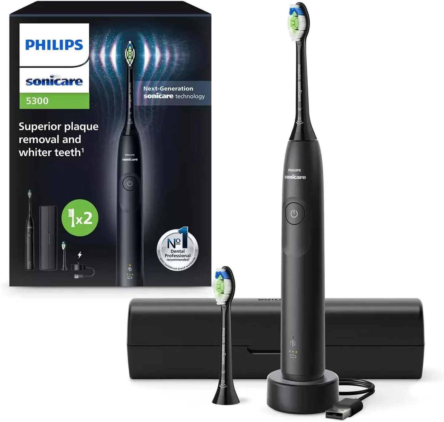مسواک برقی مشکی Philips Sonicare 5300 مدل HX7101/03 به همراه کیف و 2 سری، با فناوری Sonicare نسل جدید