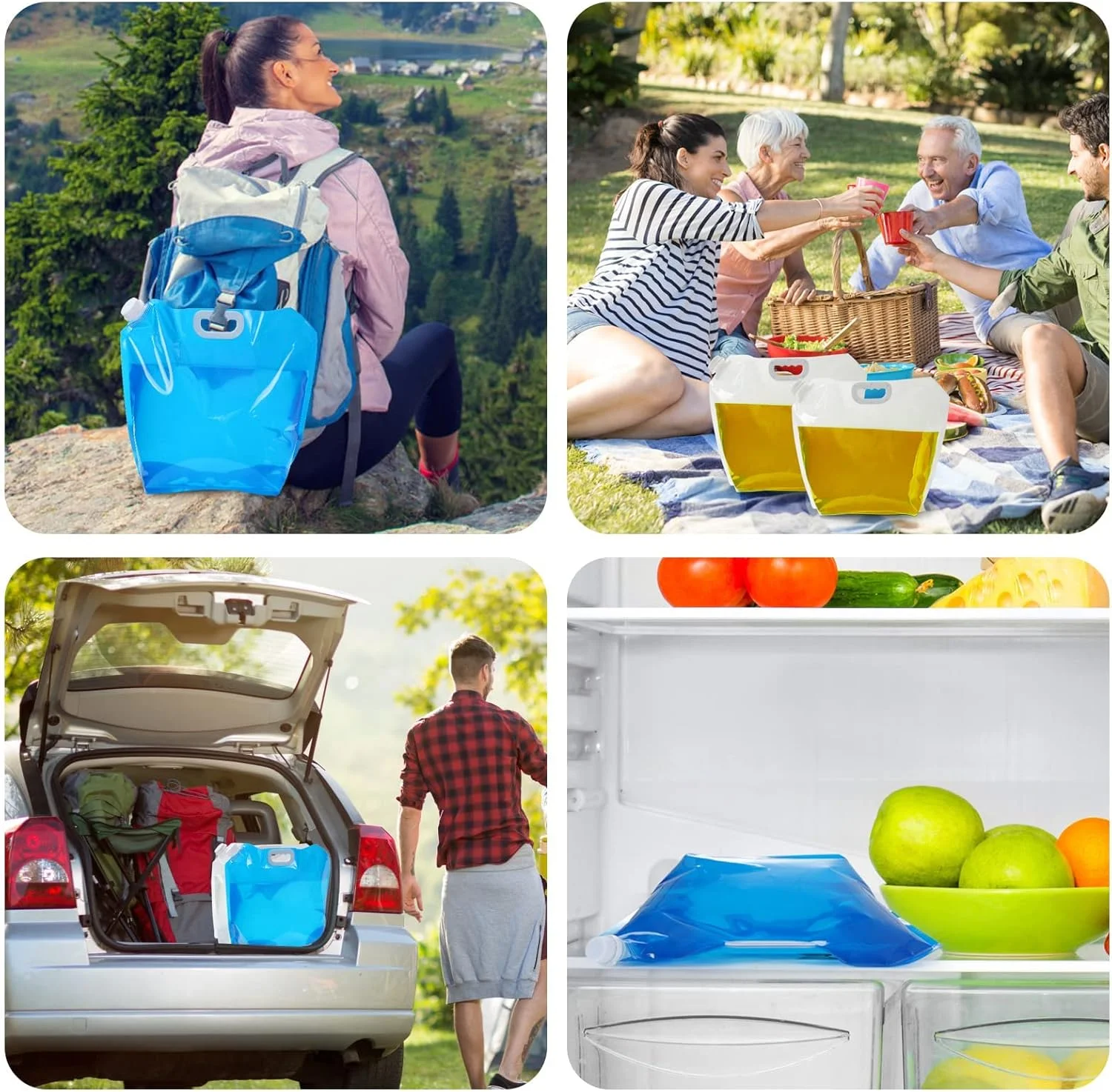 مخزن آب تاشو KOWVOWZ، قمقمه پلاستیکی درجه مواد غذایی بدون BPA، قابل انجماد و بدون نشتی برای ورزش، پیک نیک، کمپینگ، پیاده روی، مسافرت، کیت بقای اضطراری (4 عدد 5 لیتری)