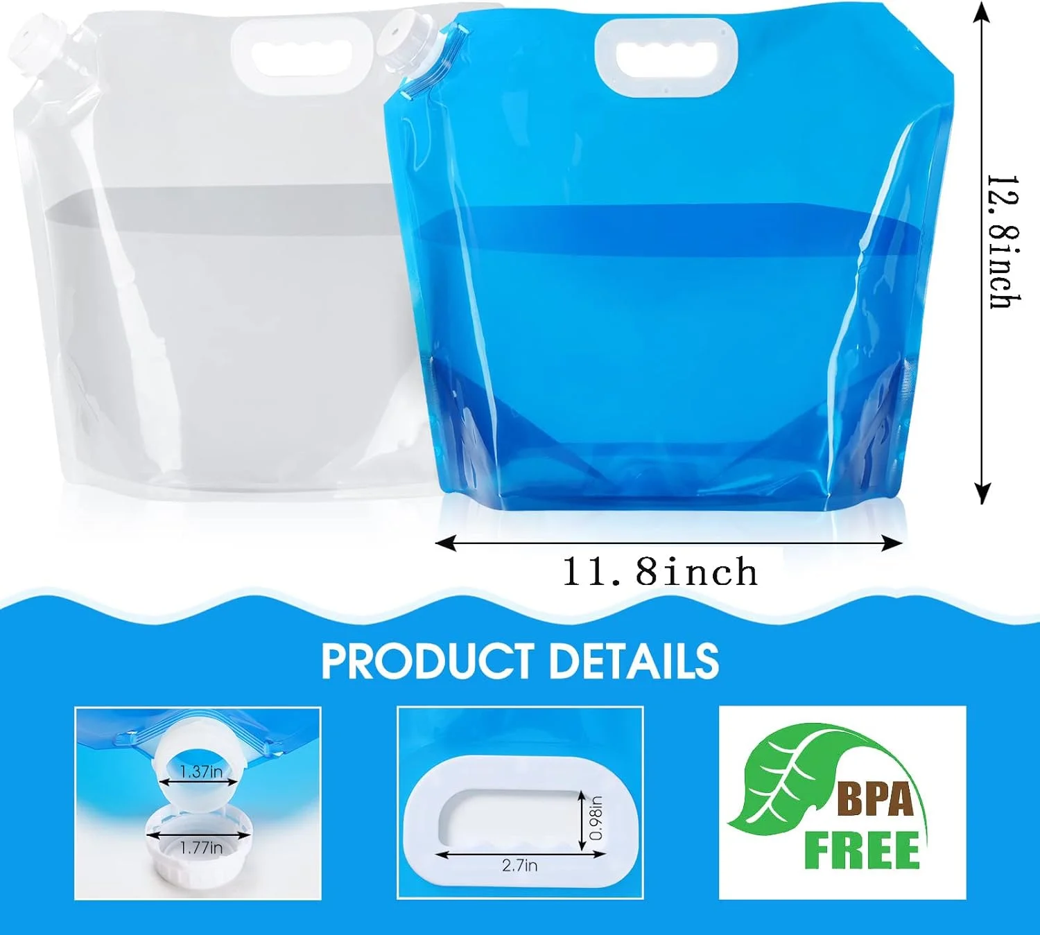 مخزن آب تاشو KOWVOWZ، قمقمه پلاستیکی درجه مواد غذایی بدون BPA، قابل انجماد و بدون نشتی برای ورزش، پیک نیک، کمپینگ، پیاده روی، مسافرت، کیت بقای اضطراری (4 عدد 5 لیتری)