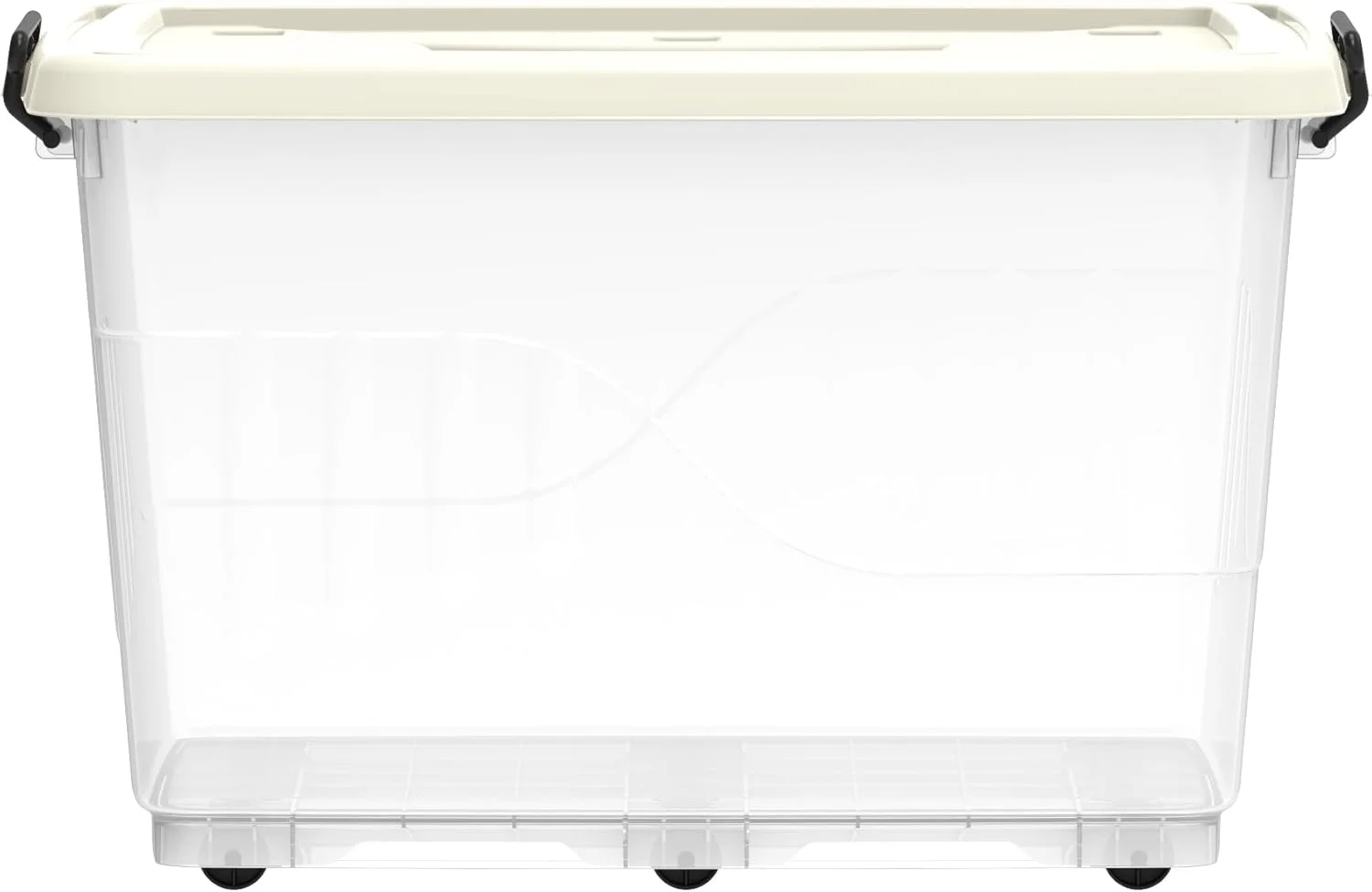 جعبه نگهداری پلاستیکی شفاف 82 لیتری Cosmoplast با چرخ و درب قفل‌دار، سفید مایل به کرم، 82 لیتر
