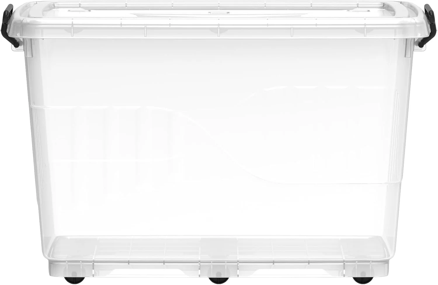 باکس نگهداری پلاستیکی شفاف 82 لیتری Cosmoplast با چرخ و درب قفل‌دار، شفاف
