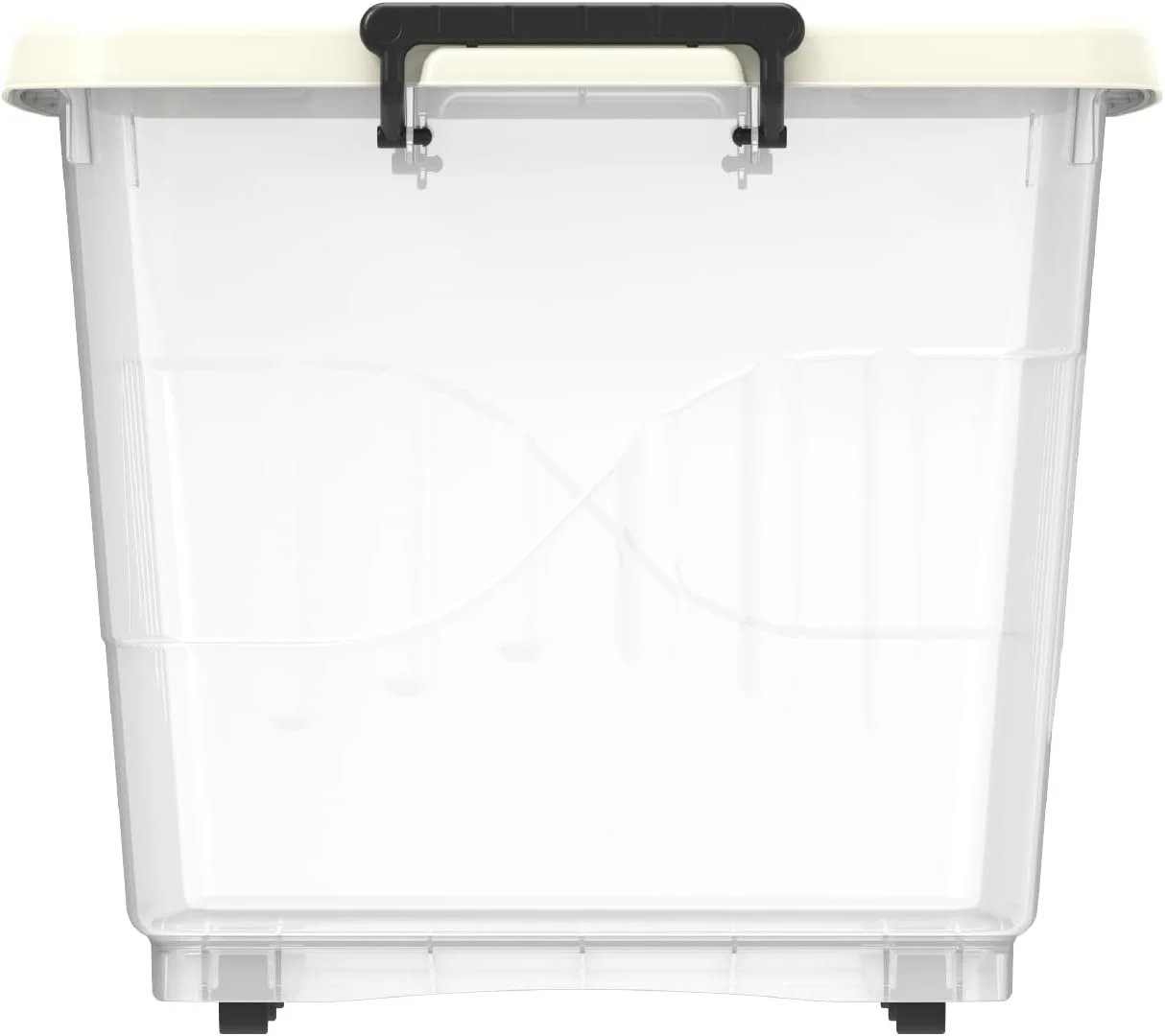 جعبه نگهداری پلاستیکی شفاف 82 لیتری Cosmoplast با چرخ و درب قفل‌دار، سفید مایل به کرم، 82 لیتر