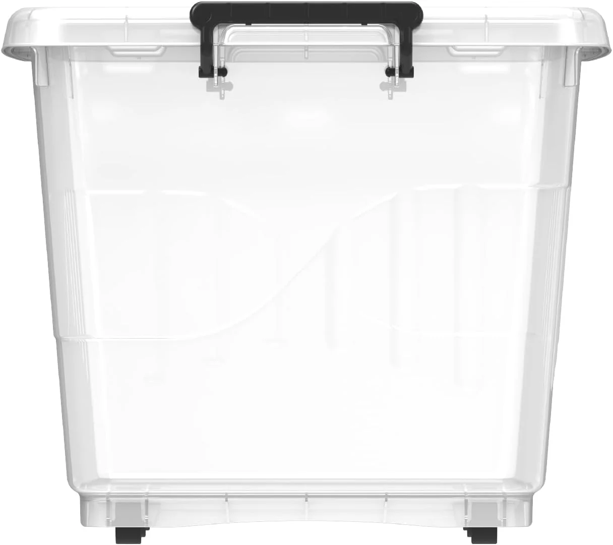 باکس نگهداری پلاستیکی شفاف 82 لیتری Cosmoplast با چرخ و درب قفل‌دار، شفاف