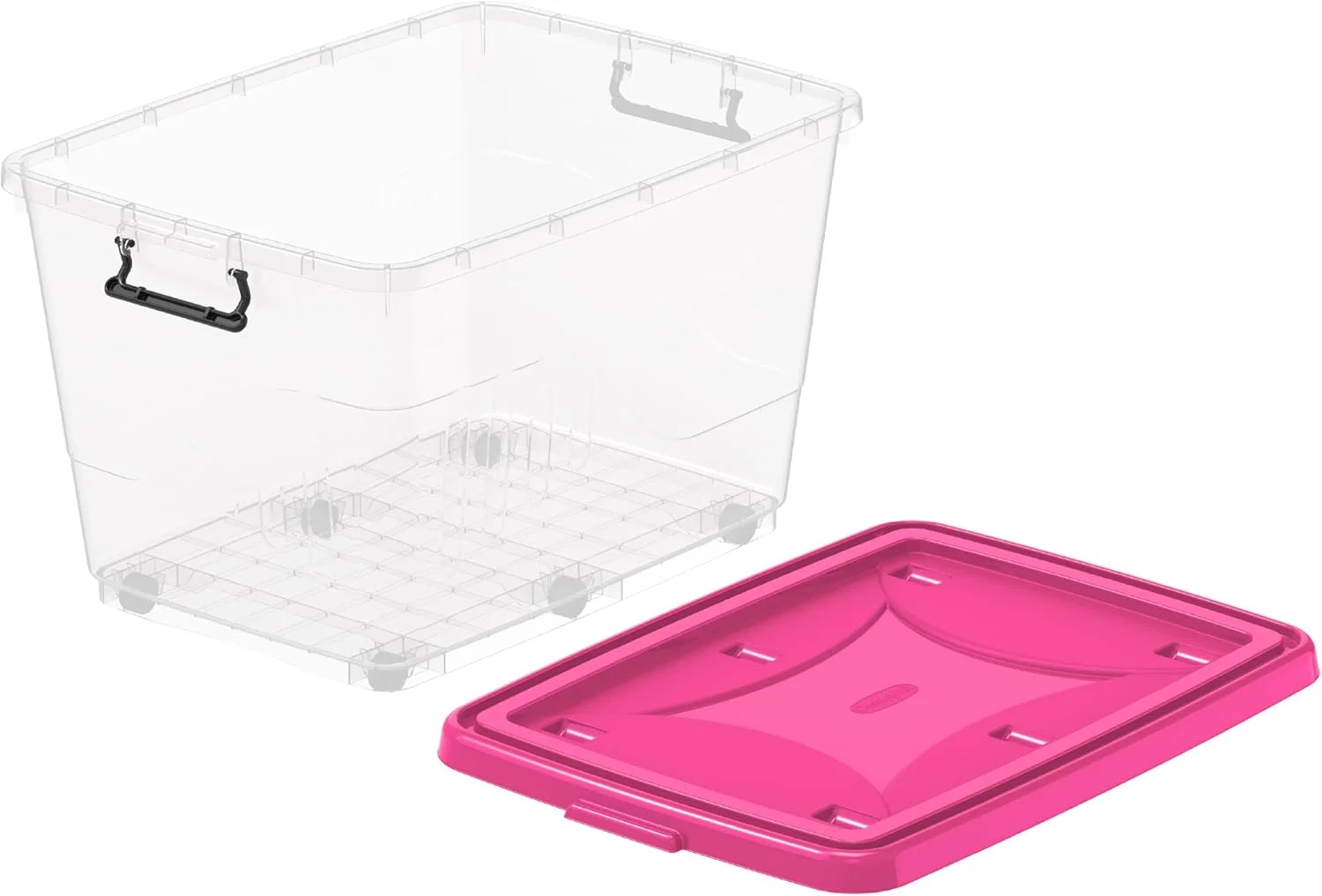 باکس نگهداری پلاستیکی شفاف 132 لیتری Cosmoplast با چرخ و درب قفل‌دار