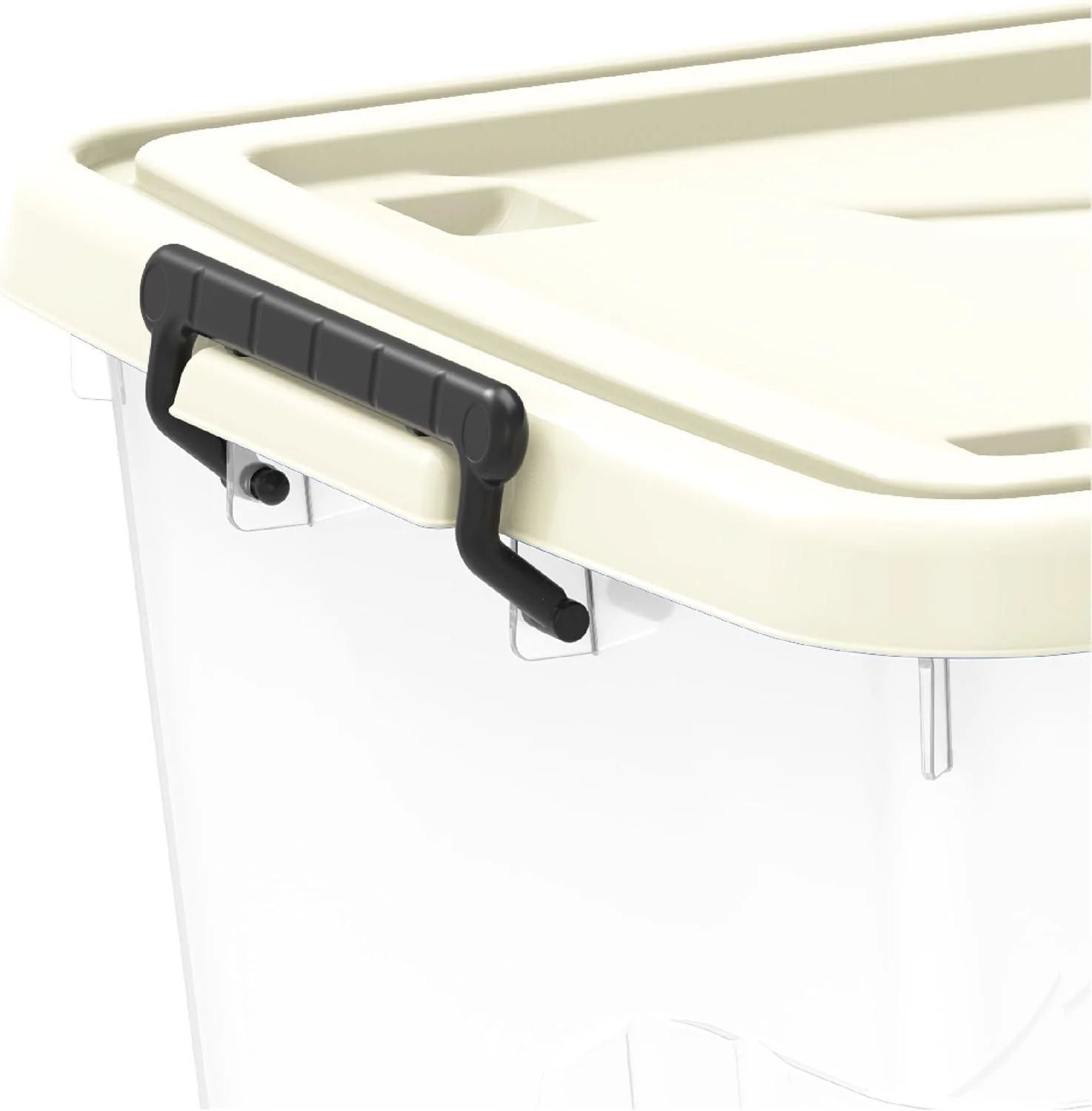 جعبه نگهداری پلاستیکی شفاف 82 لیتری Cosmoplast با چرخ و درب قفل‌دار، سفید مایل به کرم، 82 لیتر