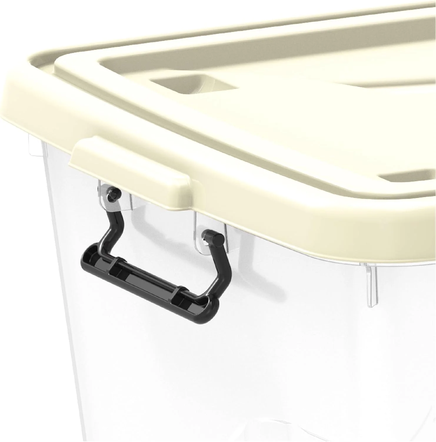 جعبه نگهداری پلاستیکی شفاف 82 لیتری Cosmoplast با چرخ و درب قفل‌دار، سفید مایل به کرم، 82 لیتر