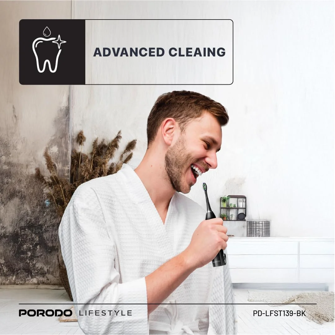 مسواک برقی Porodo Lifestyle با باتری 1000mAh، استاندارد IPX7، حالت دستی و مخزن آب 110 میلی لیتری مسواک برقی Porodo Lifestyle با باتری 1000mAh، استاندارد IPX7، حالت دستی و مخزن آب 110 میلی لیتری