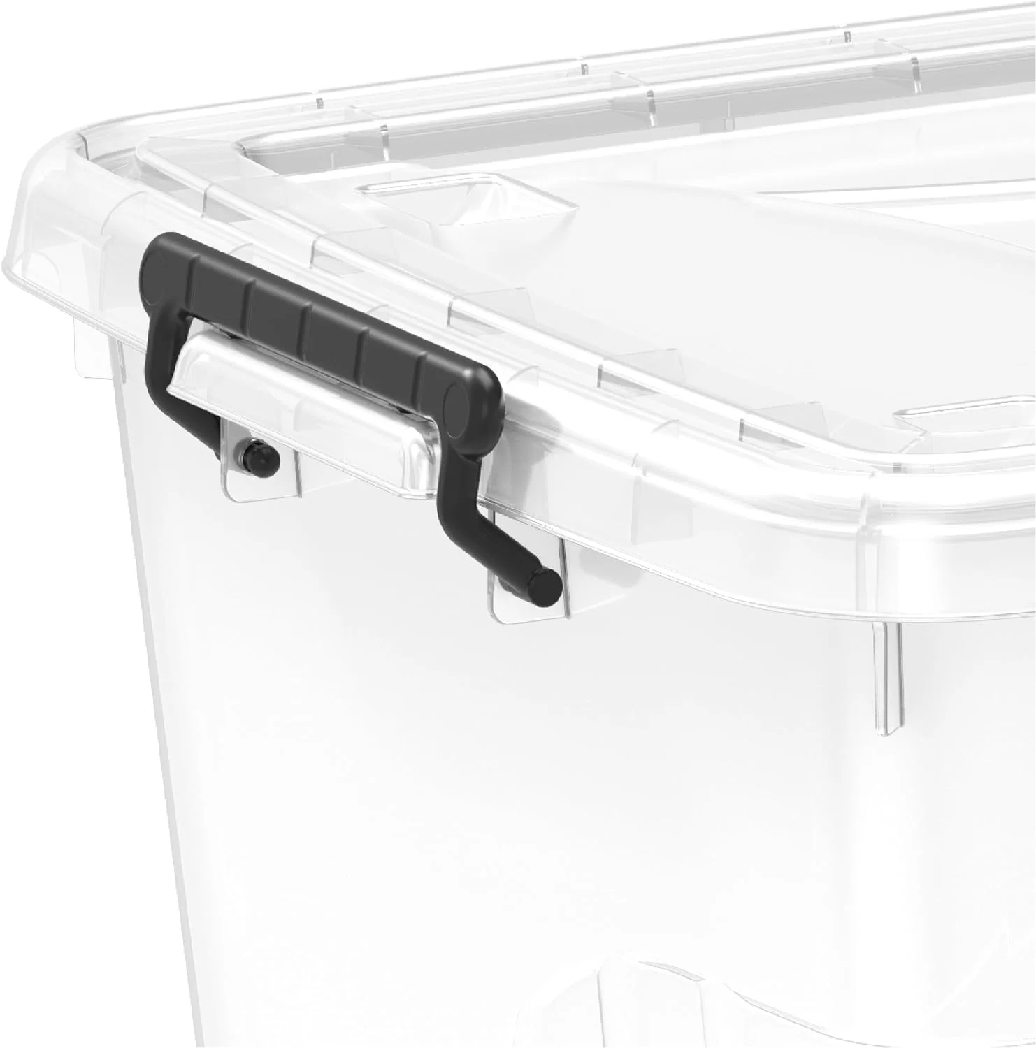 باکس نگهداری پلاستیکی شفاف 82 لیتری Cosmoplast با چرخ و درب قفل‌دار، شفاف