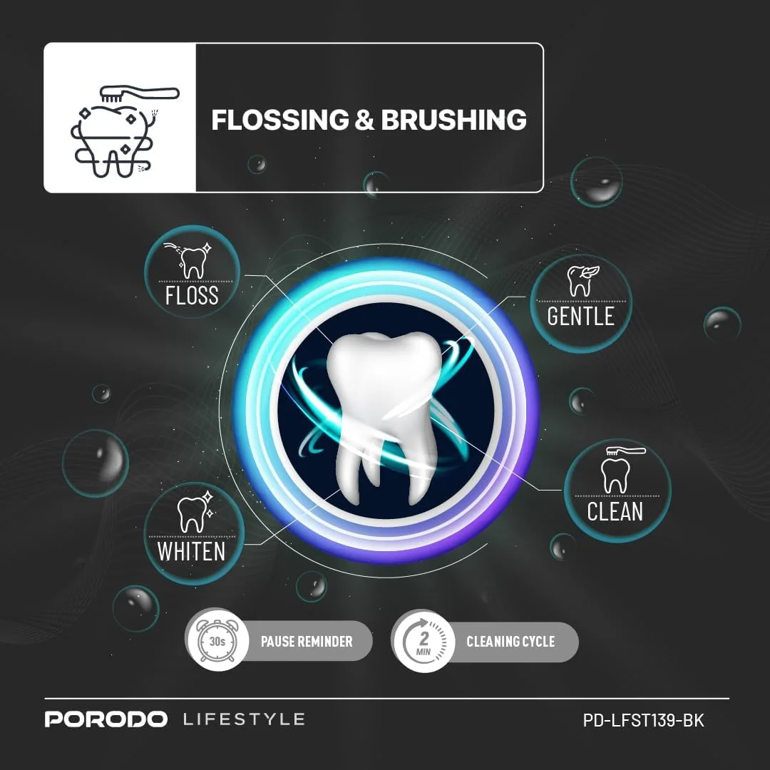 مسواک برقی Porodo Lifestyle با باتری 1000mAh، استاندارد IPX7، حالت دستی و مخزن آب 110 میلی لیتری مسواک برقی Porodo Lifestyle با باتری 1000mAh، استاندارد IPX7، حالت دستی و مخزن آب 110 میلی لیتری
