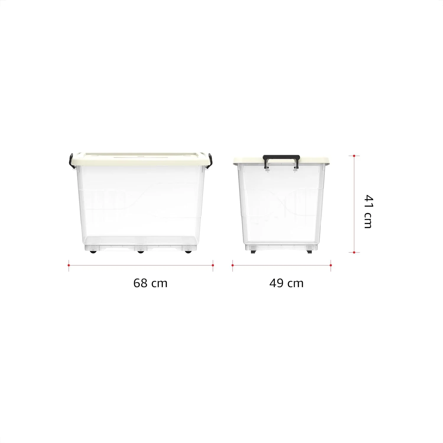 جعبه نگهداری پلاستیکی شفاف 82 لیتری Cosmoplast با چرخ و درب قفل‌دار، سفید مایل به کرم، 82 لیتر