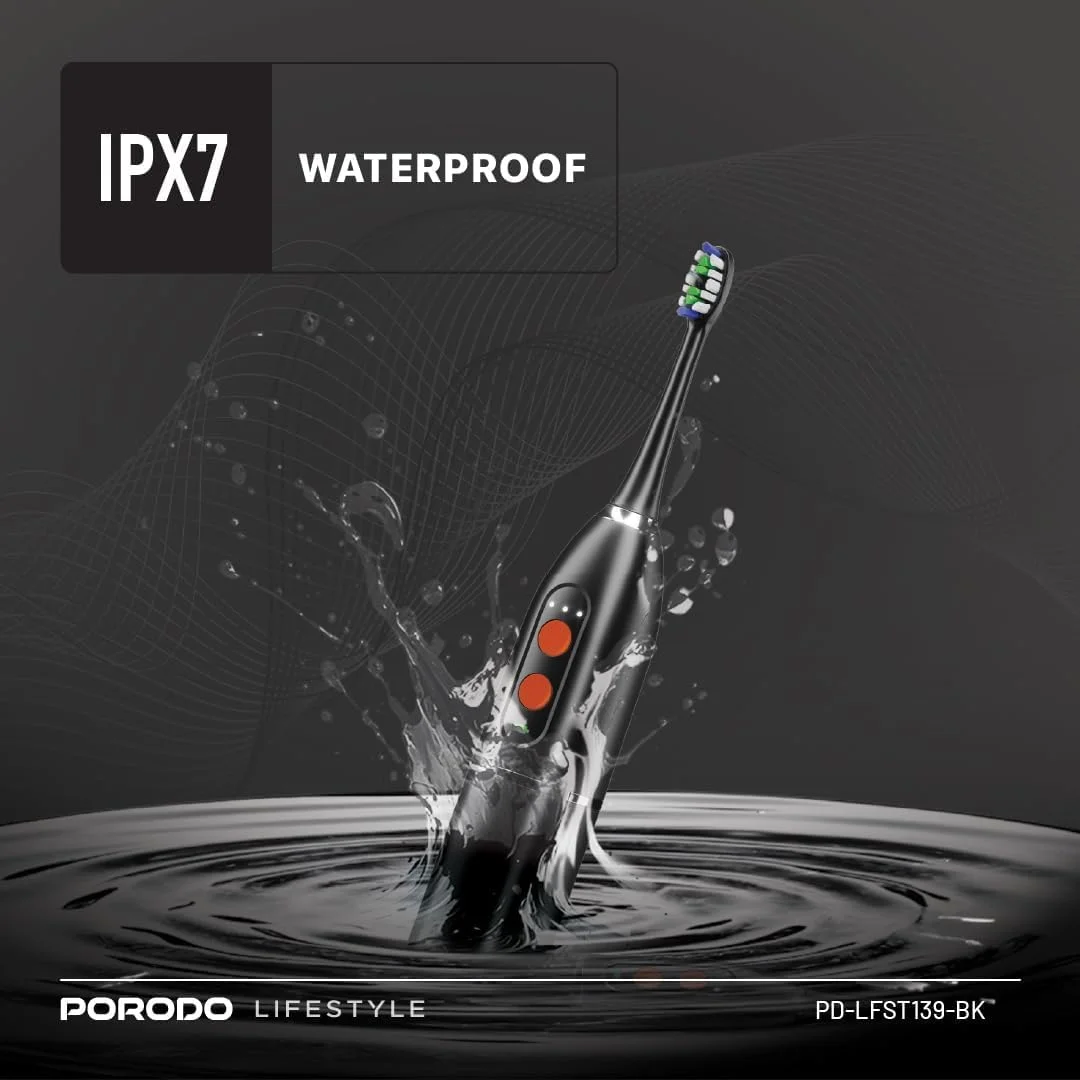 مسواک برقی Porodo Lifestyle با باتری 1000mAh، استاندارد IPX7، حالت دستی و مخزن آب 110 میلی لیتری مسواک برقی Porodo Lifestyle با باتری 1000mAh، استاندارد IPX7، حالت دستی و مخزن آب 110 میلی لیتری