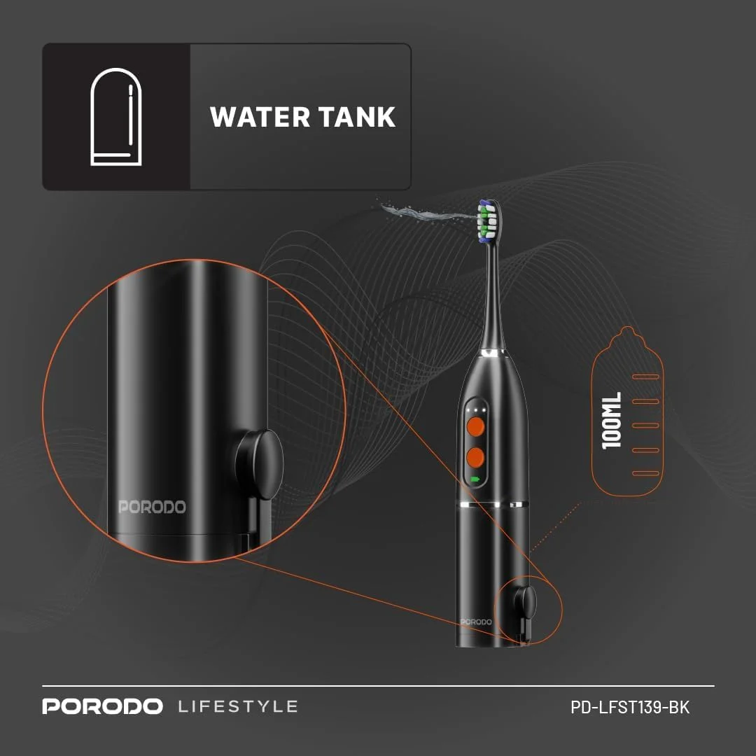 مسواک برقی Porodo Lifestyle با باتری 1000mAh، استاندارد IPX7، حالت دستی و مخزن آب 110 میلی لیتری مسواک برقی Porodo Lifestyle با باتری 1000mAh، استاندارد IPX7، حالت دستی و مخزن آب 110 میلی لیتری