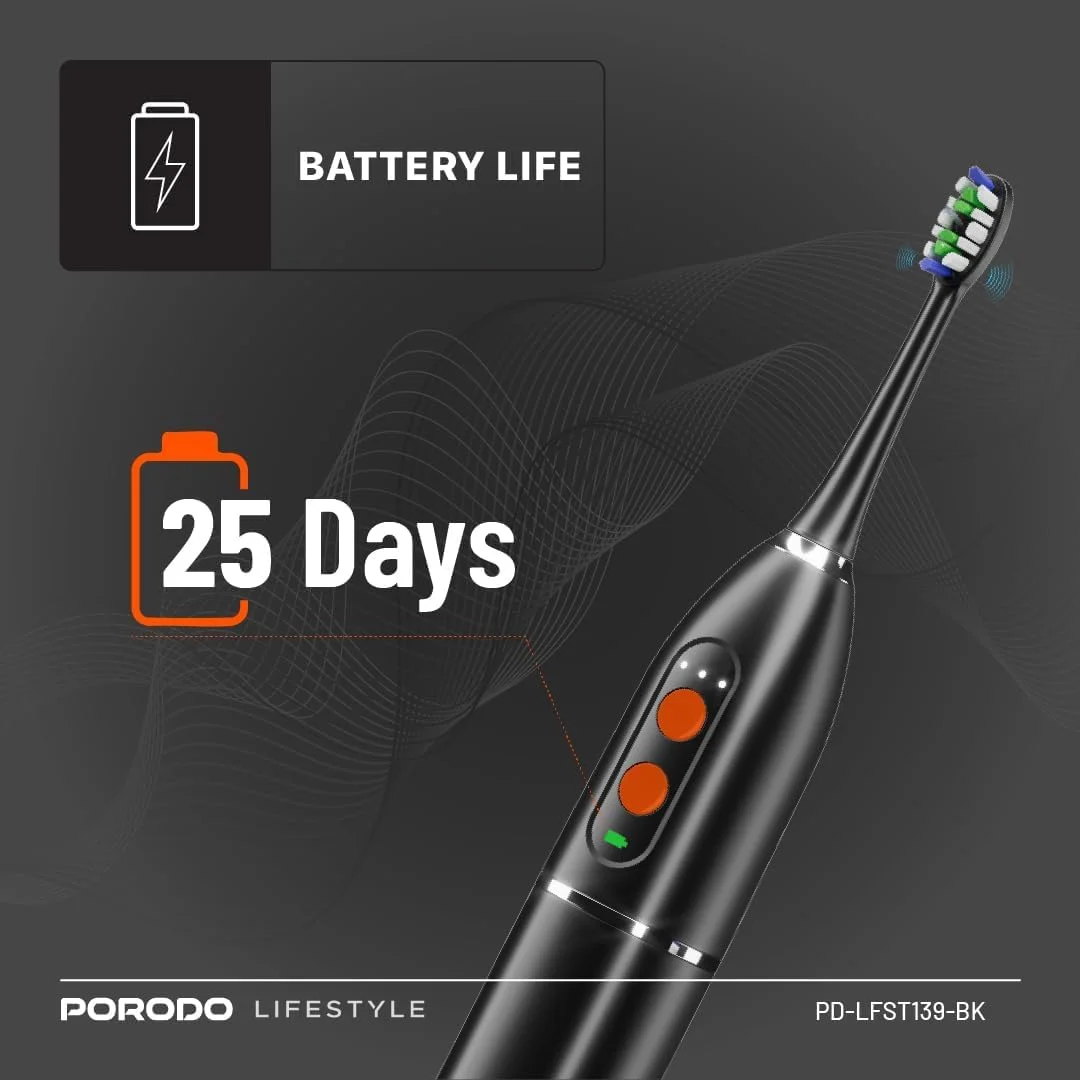 مسواک برقی Porodo Lifestyle با باتری 1000mAh، استاندارد IPX7، حالت دستی و مخزن آب 110 میلی لیتری مسواک برقی Porodo Lifestyle با باتری 1000mAh، استاندارد IPX7، حالت دستی و مخزن آب 110 میلی لیتری