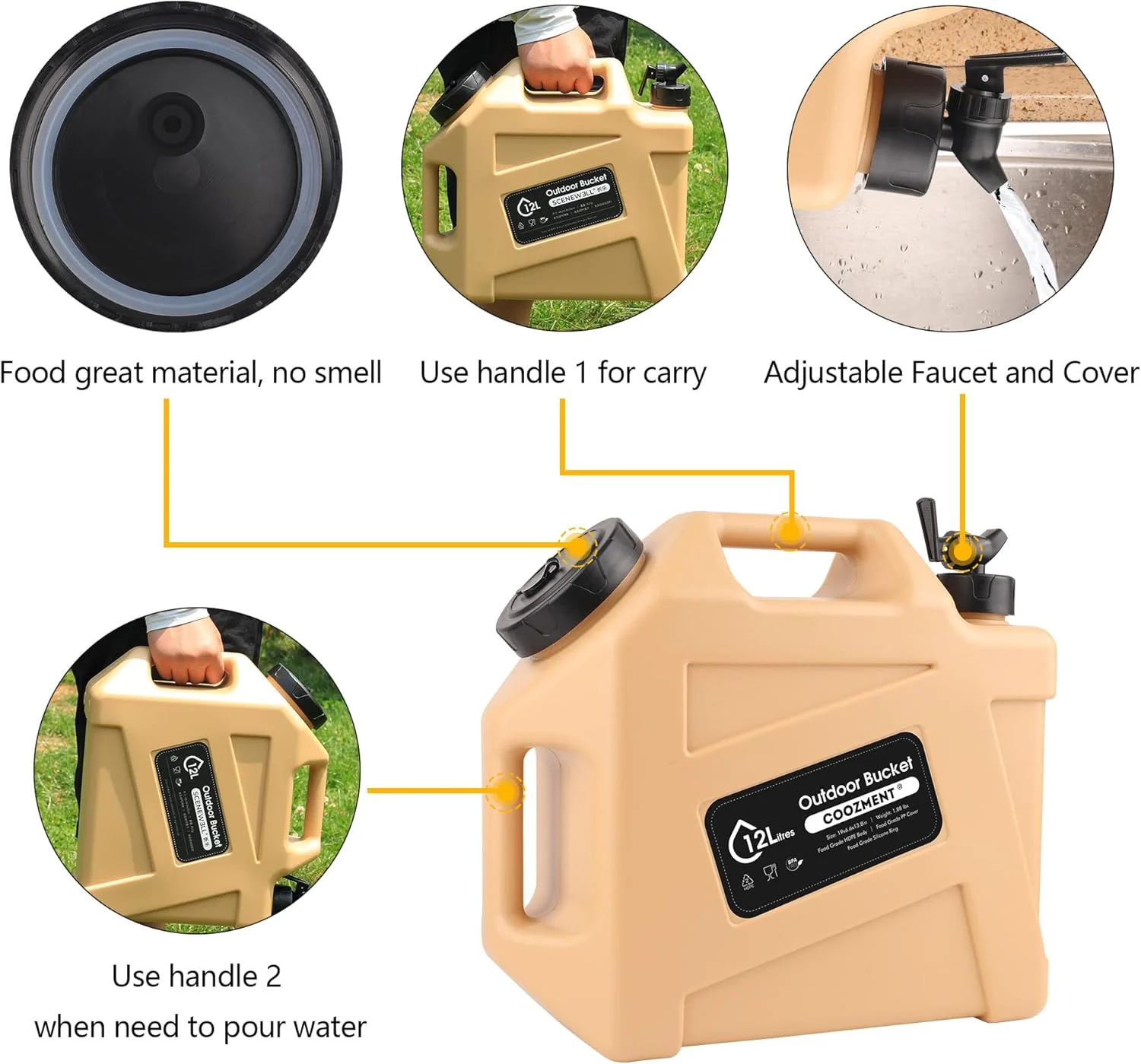 ظروف آب قابل حمل 3.2 گالن (12 لیتری) COOZMENT با شیر، قمقمه آب بدون BPA، مخزن آب، ظروف ذخیره آب چند منظوره برای کمپینگ، پیاده روی در فضای باز، ذخیره سازی اضطراری، نوشیدنی ظروف آب قابل حمل 3.2 گالن (12 لیتری) COOZMENT با شیر، قمقمه آب بدون BPA، مخزن آب، ظروف ذخیره آب چند منظوره برای کمپینگ، پیاده روی در فضای باز، ذخیره سازی اضطراری، نوشیدنی