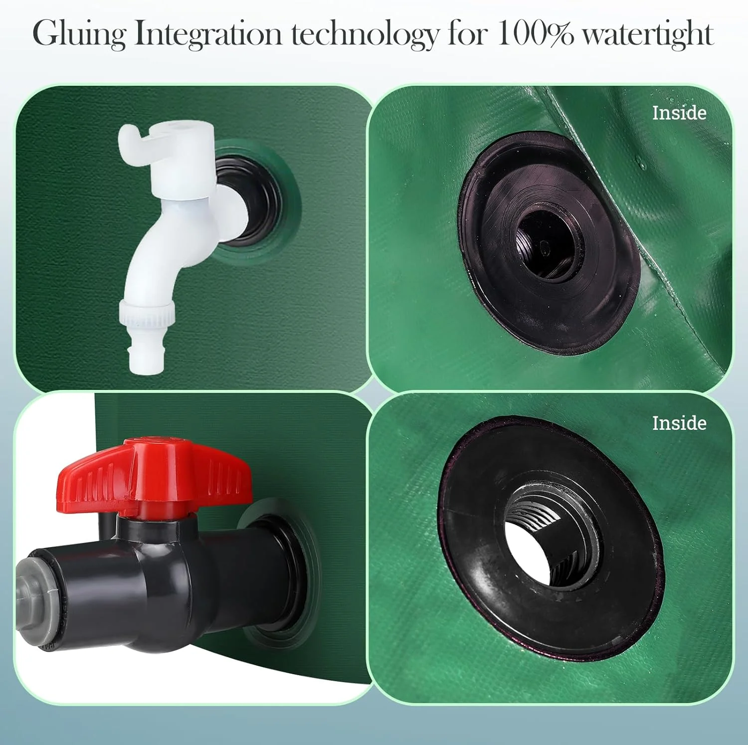 مخزن تاشو جمع آوری آب باران 378 لیتری، مخزن قابل حمل جمع آوری آب باران SKM برای باغ/فضای باز/چمن، سیستم جمع آوری آب باران PVC، مخزن ذخیره آب با شیر و کیت سرریز، سبز