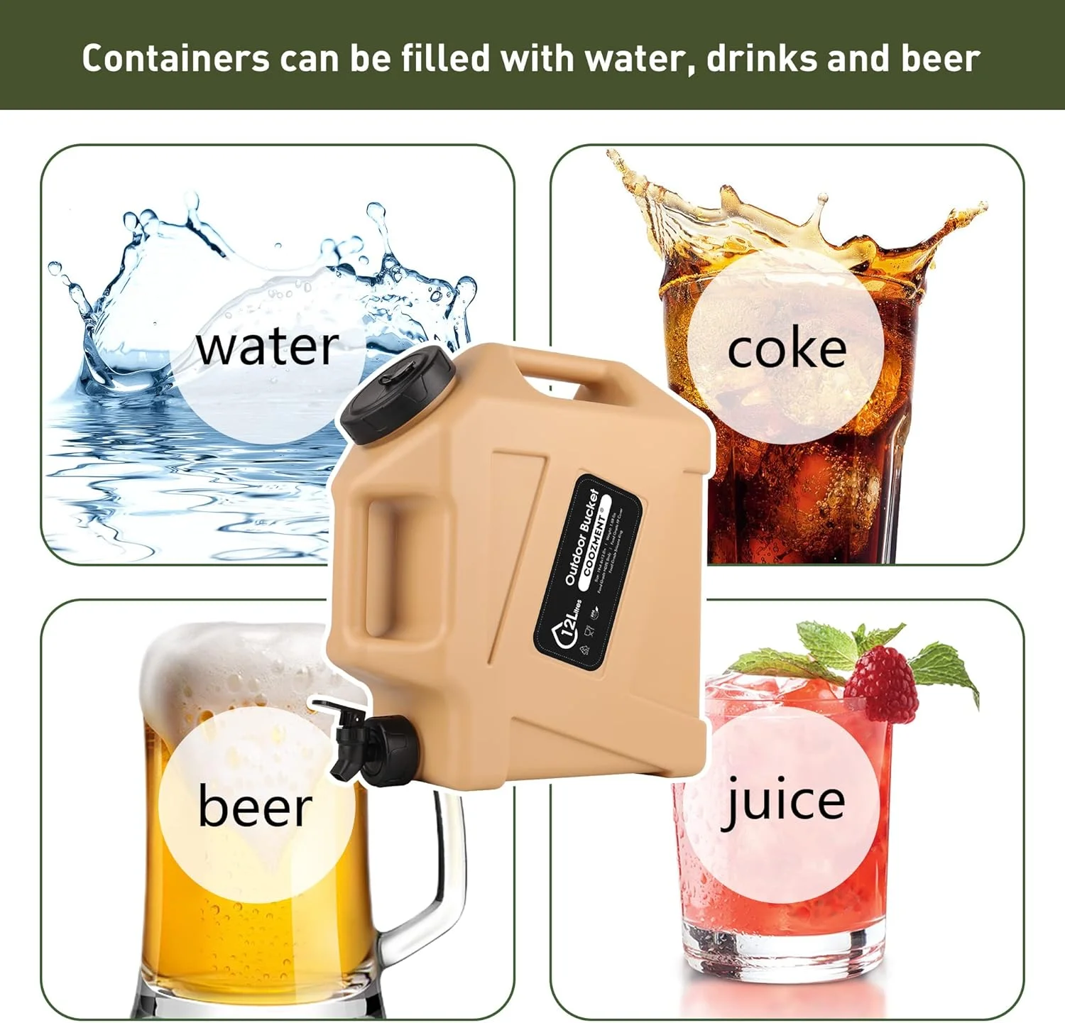 ظروف آب قابل حمل 3.2 گالن (12 لیتری) COOZMENT با شیر، قمقمه آب بدون BPA، مخزن آب، ظروف ذخیره آب چند منظوره برای کمپینگ، پیاده روی در فضای باز، ذخیره سازی اضطراری، نوشیدنی ظروف آب قابل حمل 3.2 گالن (12 لیتری) COOZMENT با شیر، قمقمه آب بدون BPA، مخزن آب، ظروف ذخیره آب چند منظوره برای کمپینگ، پیاده روی در فضای باز، ذخیره سازی اضطراری، نوشیدنی