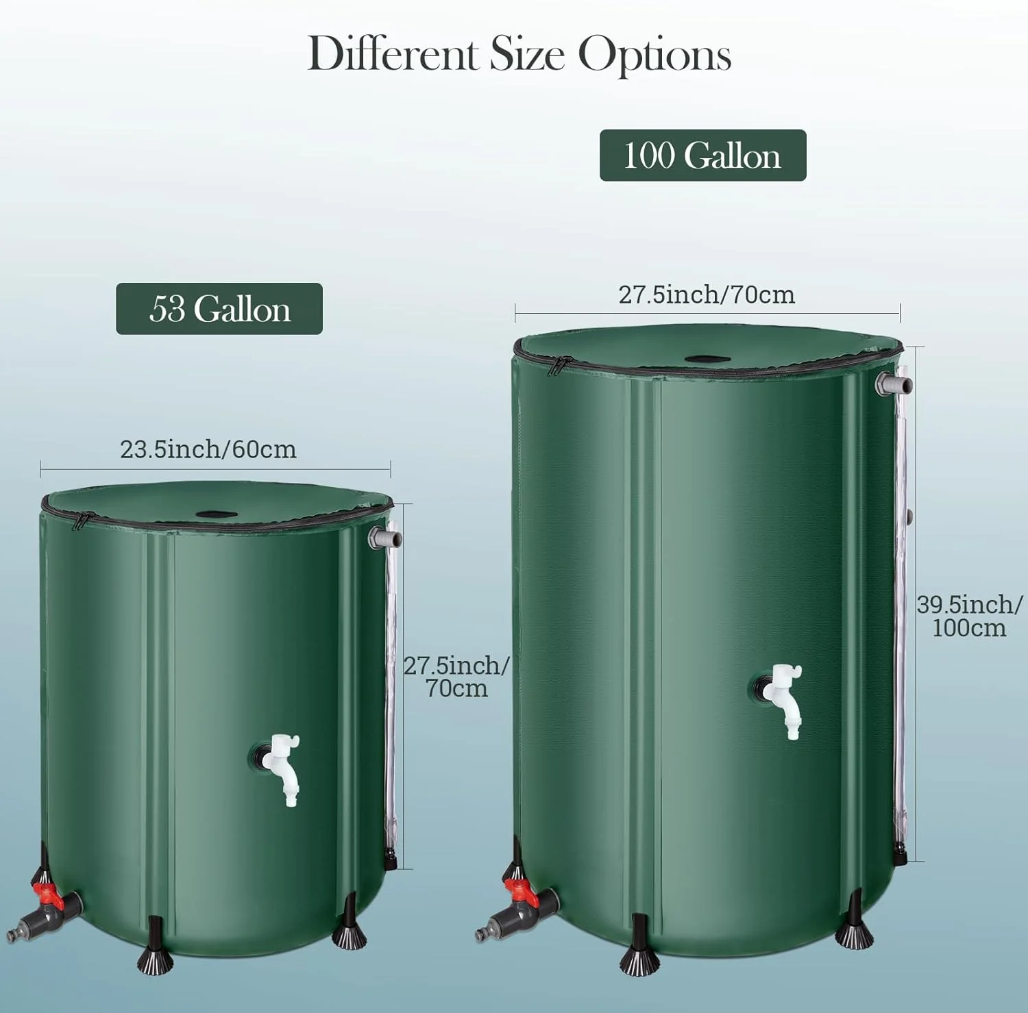 مخزن تاشو جمع آوری آب باران 378 لیتری، مخزن قابل حمل جمع آوری آب باران SKM برای باغ/فضای باز/چمن، سیستم جمع آوری آب باران PVC، مخزن ذخیره آب با شیر و کیت سرریز، سبز