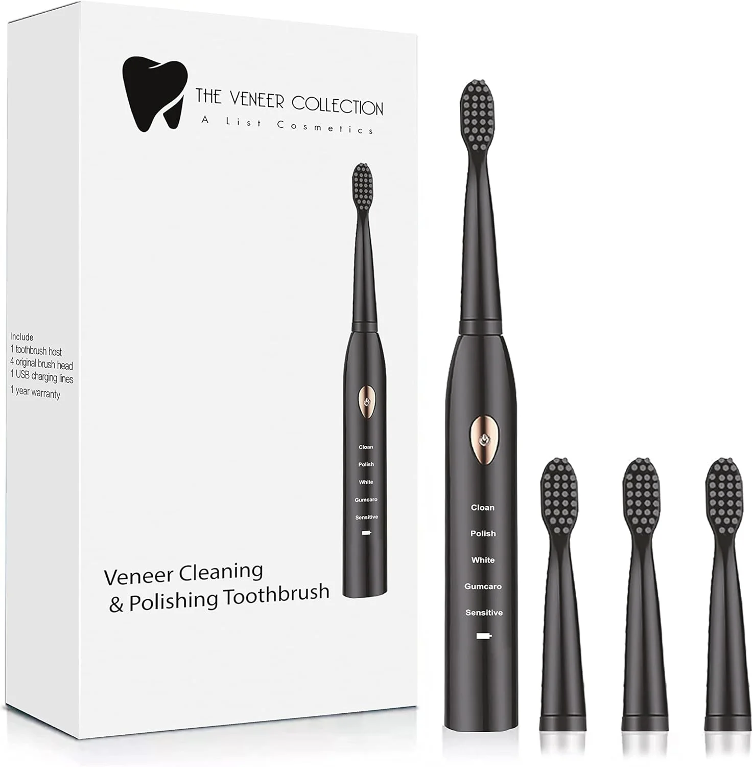 The Veneer Collection Veneer Polishing Toothbrush, Electric, Black