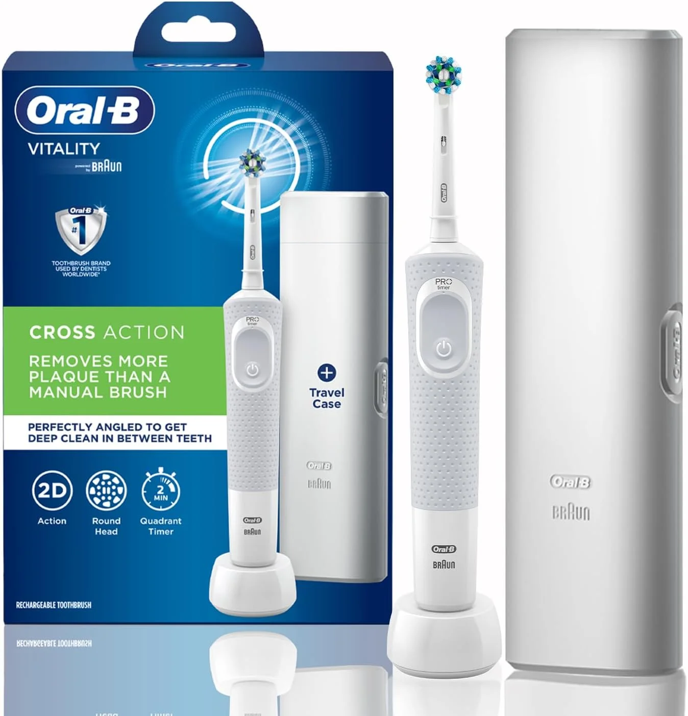 مسواک برقی شارژی اورال بی مدل Vitality Criss Cross به همراه کیف مسافرتی و یک عدد سری قابل تعویض (رنگ سفید) مسواک برقی شارژی اورال بی مدل Vitality Criss Cross به همراه کیف مسافرتی و یک عدد سری قابل تعویض (رنگ سفید)