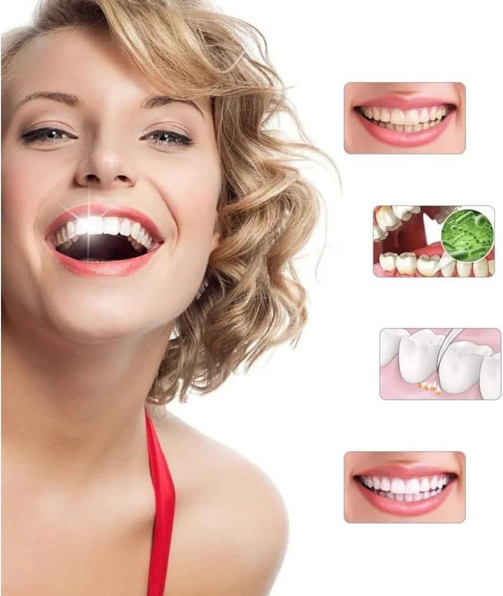 پولیشر و سفید کننده دندان برای مراقبت از دهان، حذف لکه، جرم و رسوب / با باتری کار می کند و دارای 5 سری تعویضی برای سفید کردن و پولیش دندان