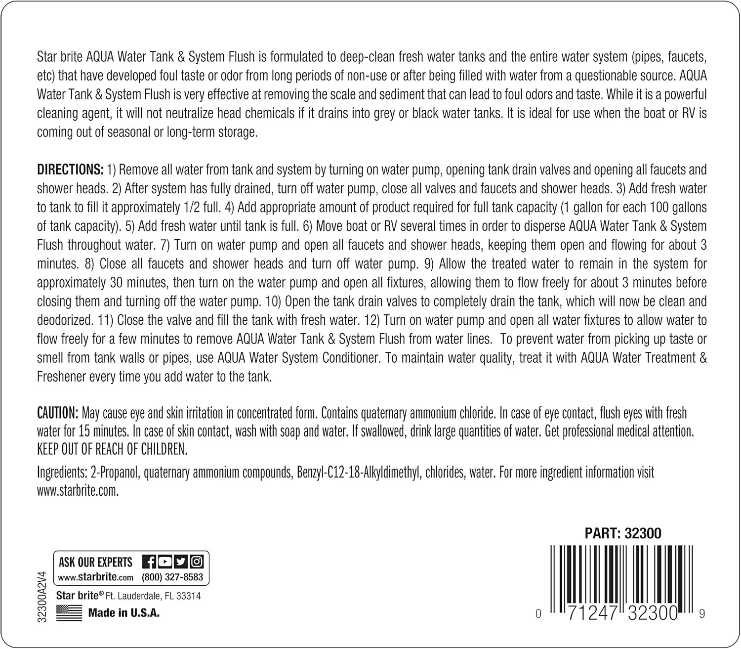 مایع شستشوی مخزن و سیستم آب آکوا استار برایت - تمیز کننده و خوشبو کننده عمیق مخازن آب شیرین و کل سیستم آب آشامیدنی - ایده آل برای قایق ها و RV هایی که از انبار خارج می شوند 1 گالن (032300)