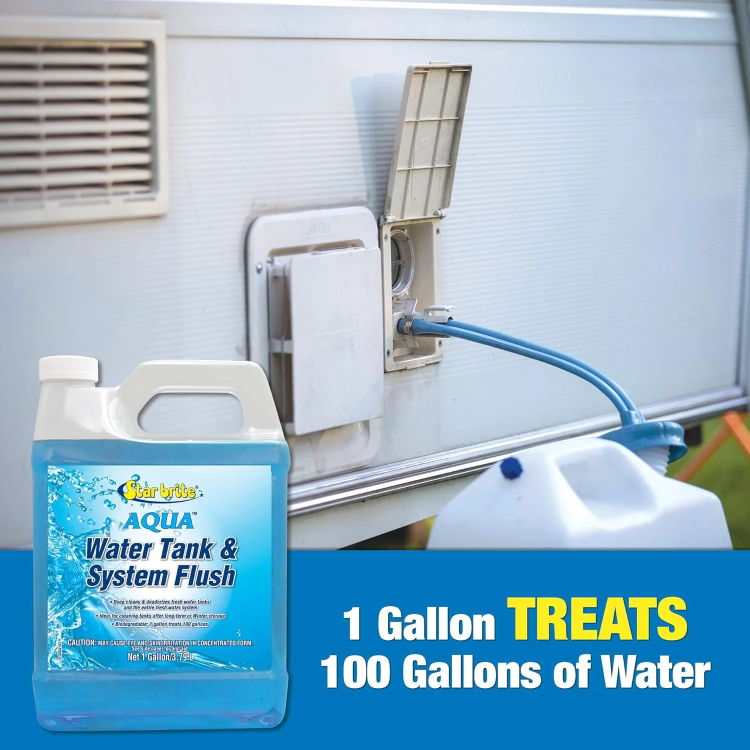 مایع شستشوی مخزن و سیستم آب آکوا استار برایت - تمیز کننده و خوشبو کننده عمیق مخازن آب شیرین و کل سیستم آب آشامیدنی - ایده آل برای قایق ها و RV هایی که از انبار خارج می شوند 1 گالن (032300)