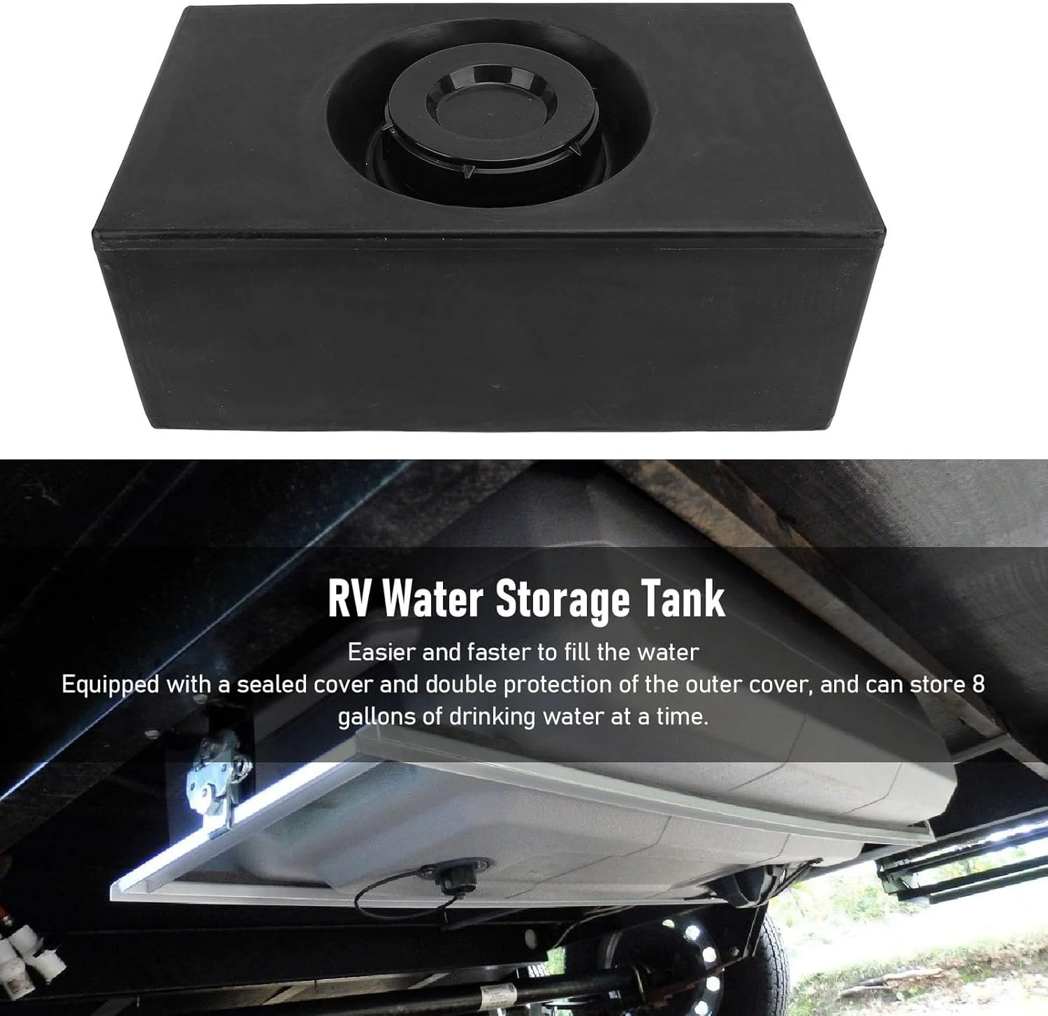 مخزن آب 8 گالنی RV و آب خاکستری، مخزن آب بدون درز با گرید غذایی RV، مخازن ذخیره آب قابل حمل با ظرفیت بالا، قابل تنظیم برای RV، تریلر، قایق و قایق تفریحی