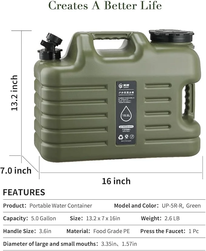 ظرف ذخیره آب 25 لیتری SHENGYI مناسب فضای باز، مخزن ذخیره آب با شیر، سطل ذخیره آب قابل حمل برای کمپینگ و مسافرت، دارای دسته و عایق بندی مناسب