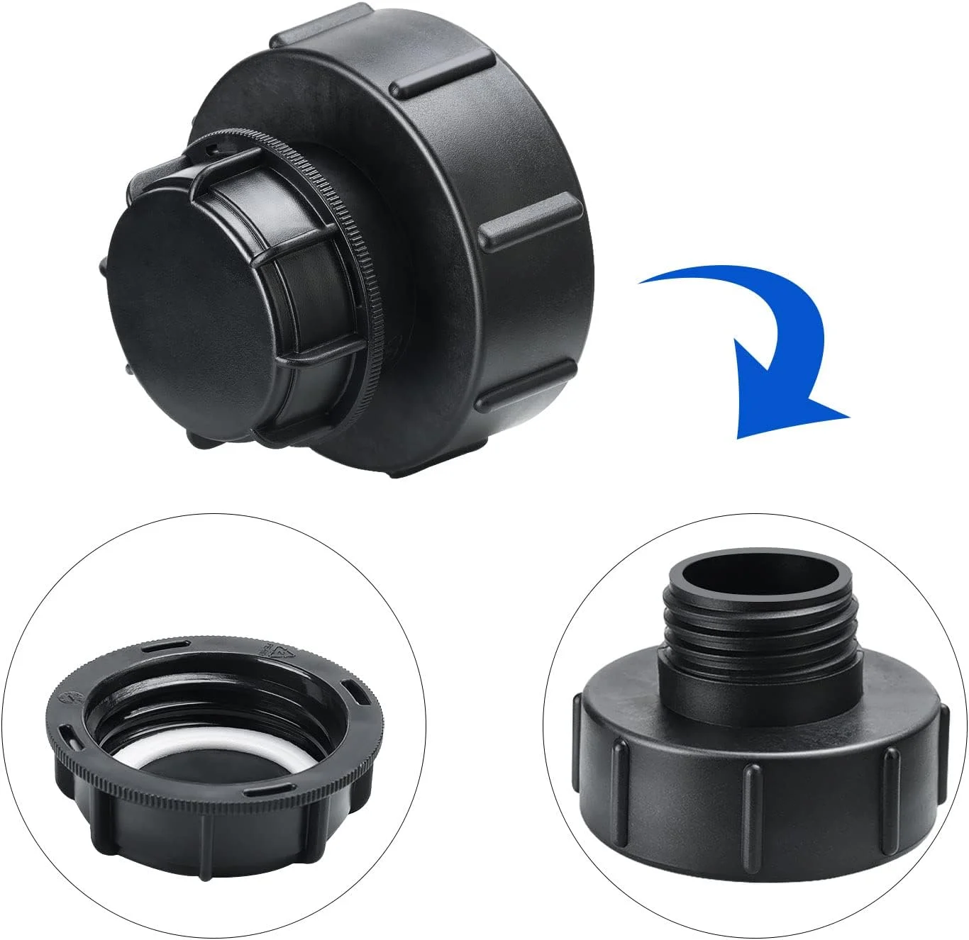 آداپتور مخزن IBC profiwoab، درپوش رزوه درشت S100x8 شیر مخزن IBC، اتصال دهنده شیر شلنگ S60 x 6 با قطعات اتصالات شلنگ شیر پوشش مخزن برای شیر تنی IBC