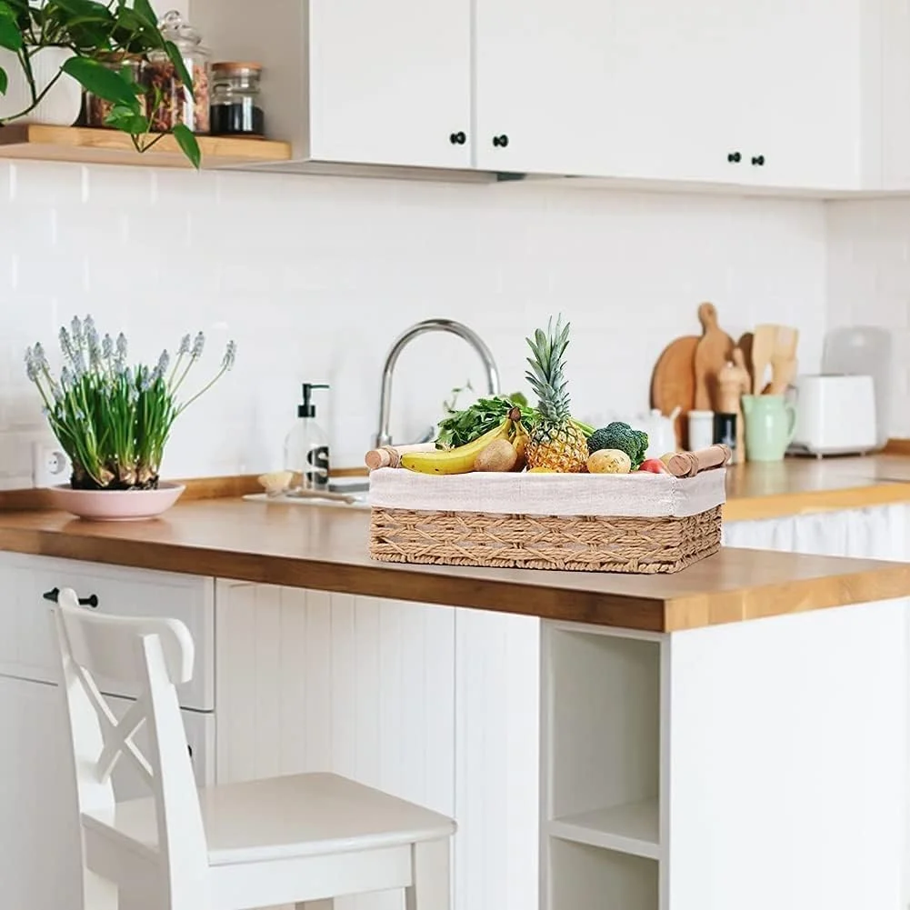 SLEEPHEAD® سبد بافت طنابی گرد کاغذی، سبدهای حصیری برای نظم دهی با دسته، سبدهای تزئینی برای پیشخوان، سبد دستمال کاغذی برای بالای مخزن توالت، ست سبدهای کوچک (ست 2 عددی، بژ)