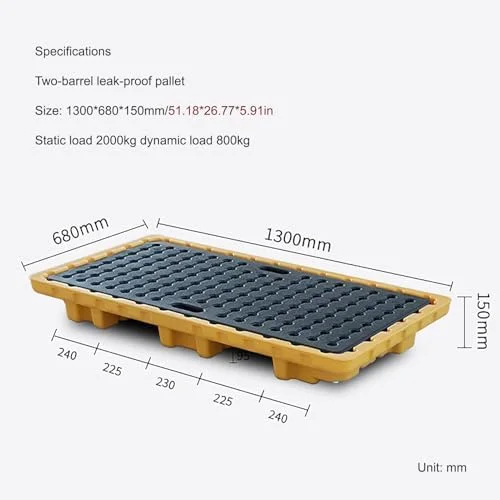پالت مهار نشت مدولار صنعتی با توری تخت، سینی نشت پلی اتیلن قابل انباشت برای مخزن روغن و جلوگیری از نشت مواد شیمیایی، 130x68x15 سانتی متر
