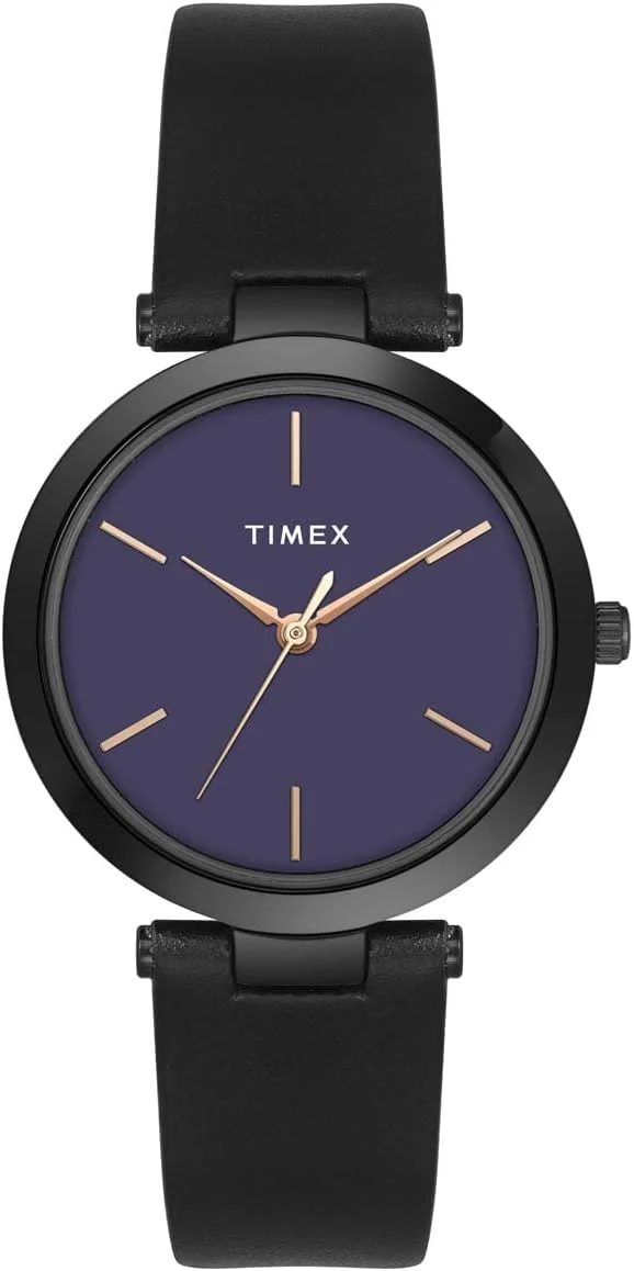 ساعت مچی آنالوگ زنانه تایمکس با صفحه گرد بنفش و بند چرمی مشکی مقاوم در برابر آب ساعت مچی آنالوگ زنانه تایمکس با صفحه گرد بنفش و بند چرمی مشکی مقاوم در برابر آب