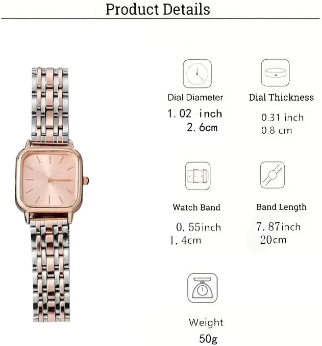 ساعت مچی زنانه النیکر، قاب مربعی با استیل ضد زنگ، ساعت مچی دستبندی صفحه رزگلد