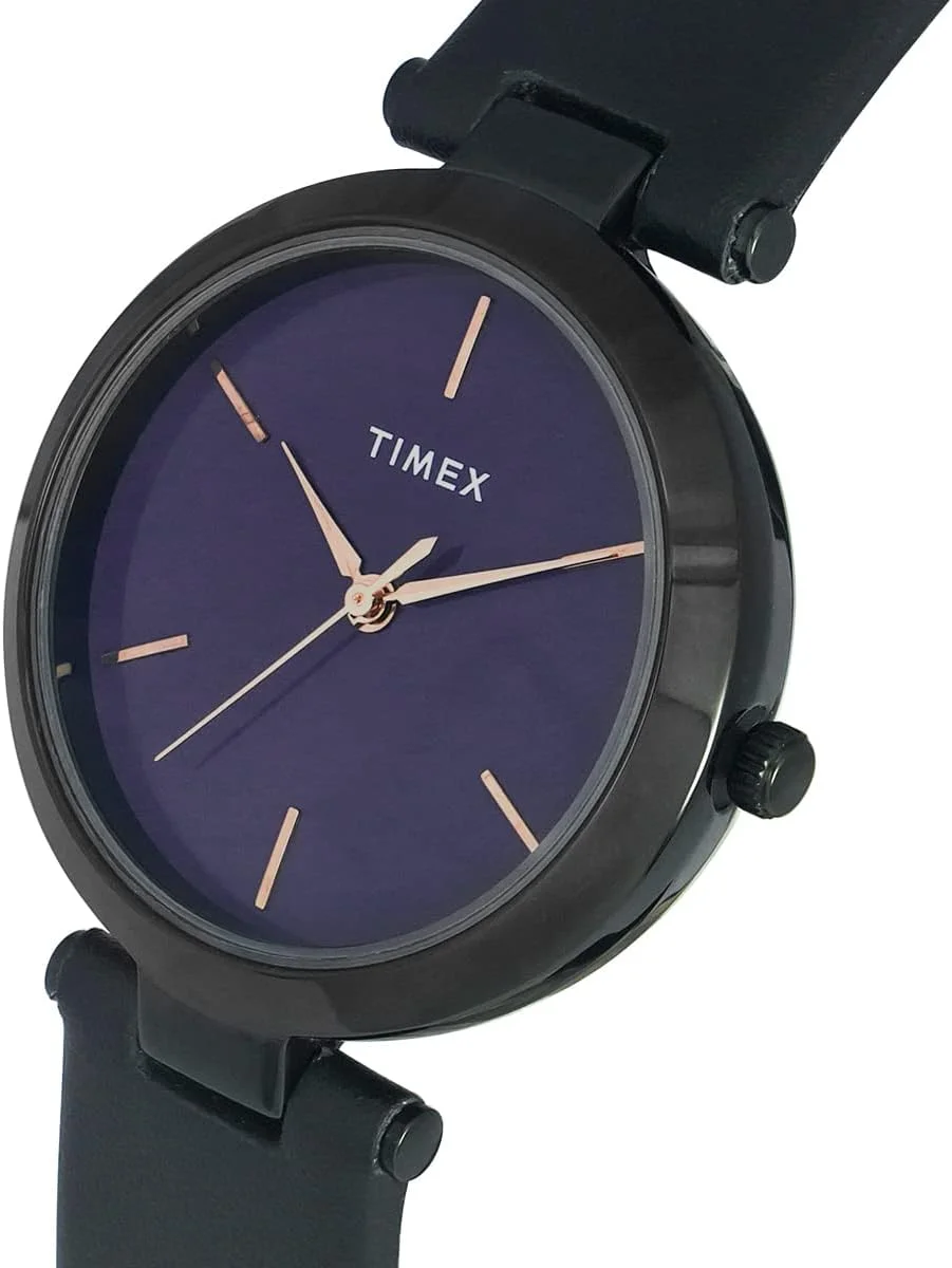 ساعت مچی آنالوگ زنانه تایمکس با صفحه گرد بنفش و بند چرمی مشکی مقاوم در برابر آب ساعت مچی آنالوگ زنانه تایمکس با صفحه گرد بنفش و بند چرمی مشکی مقاوم در برابر آب