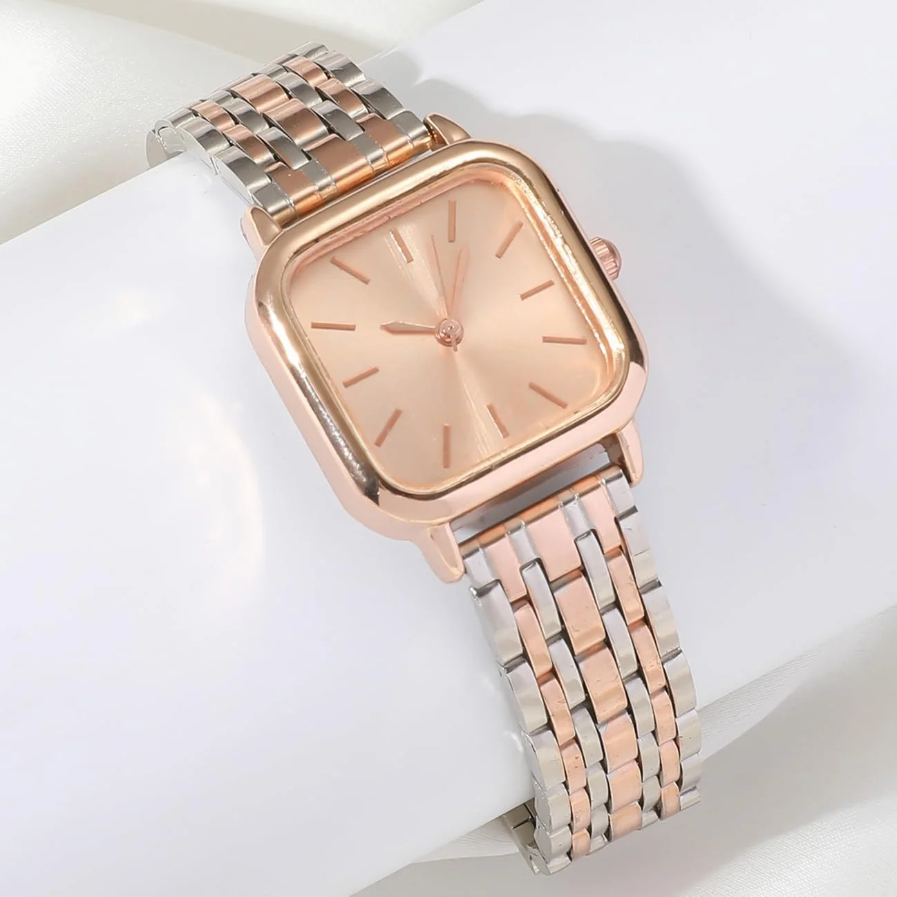 ساعت مچی زنانه النیکر، قاب مربعی با استیل ضد زنگ، ساعت مچی دستبندی صفحه رزگلد