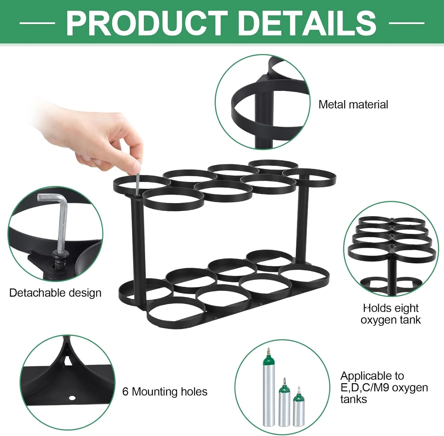 نگهدارنده مخزن اکسیژن، قفسه مخزن اکسیژن، نگهدارنده مخزن اکسیژن پزشکی قابل جابجایی، قفسه سیلندر اکسیژن سنگین برای نگهداری و حمل و نقل، قفسه اکسیژن قابل نصب روی زمین با قطر 4.57 اینچ