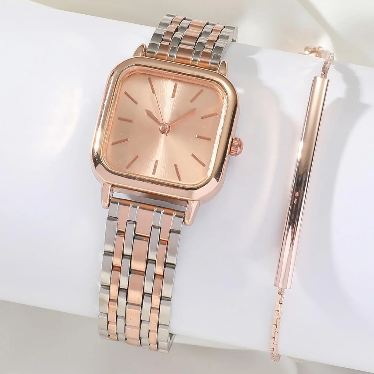ساعت مچی زنانه النیکر، قاب مربعی با استیل ضد زنگ، ساعت مچی دستبندی صفحه رزگلد