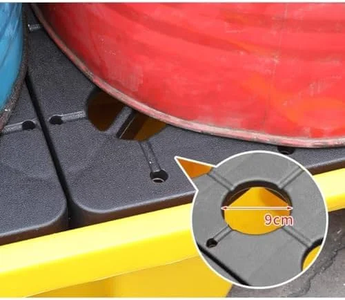 پالت نگهدارنده نشت مواد شیمیایی بشکه ای ماژولار صنعتی با زهکشی، سینی پلی اتیلنی ضد نشت برای ایمنی مخزن روغن و نگهداری مواد شیمیایی، زرد - 43 لیتر