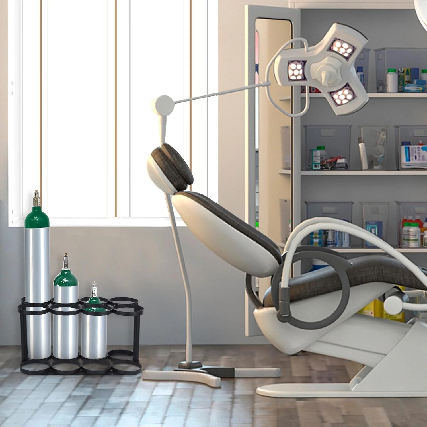 نگهدارنده مخزن اکسیژن، قفسه مخزن اکسیژن، نگهدارنده مخزن اکسیژن پزشکی قابل جابجایی، قفسه سیلندر اکسیژن سنگین برای نگهداری و حمل و نقل، قفسه اکسیژن قابل نصب روی زمین با قطر 4.57 اینچ