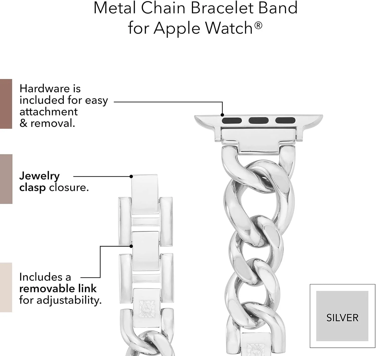دستبند زنجیری فشن Anne Klein برای اپل واچ، ایمن، قابل تنظیم، بند جایگزین اپل واچ، مناسب برای اکثر مچ ها دستبند زنجیری فشن Anne Klein برای اپل واچ، ایمن، قابل تنظیم، بند جایگزین اپل واچ، مناسب برای اکثر مچ ها