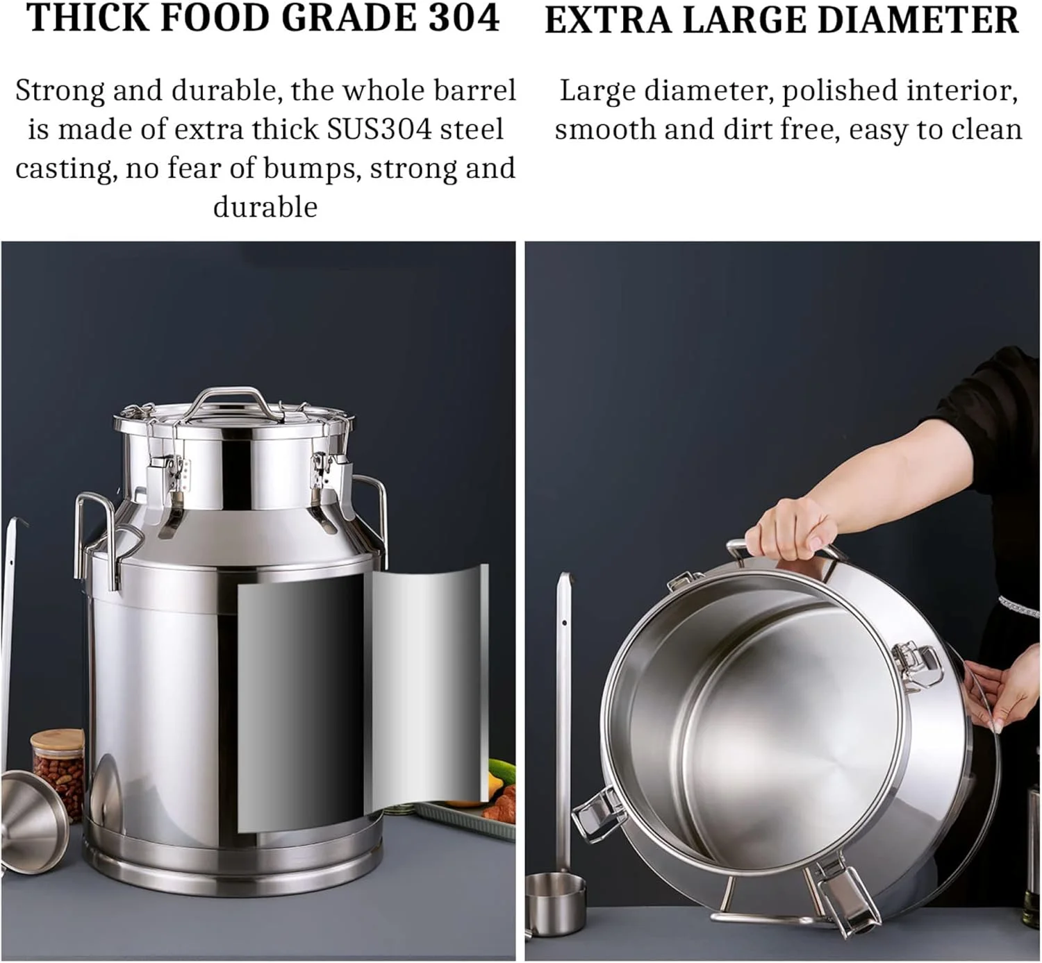 سطل شیر استیل 76 لیتری - مخزن حمل شیر با ظرفیت بالا و درب مهر و موم سیلیکونی - ایده آل برای شیر، قهوه، سوپ - ساختار استیل 304 - محکم و بادوام