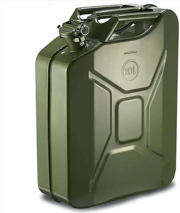 گالن بنزین 20 لیتری - مخزن سوخت فلزی بادوام با درب ضد نشت، دسته حمل آسان، طراحی قابل حمل و محکم برای نگهداری بنزین، گازوئیل و روغن - ایده آل برای استفاده در فضای باز و شرایط اضطراری